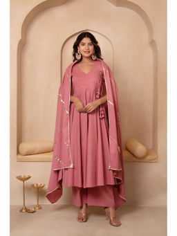 POMCHA - Dhoop Chaav Mira Dusty Pink Cotton Angrakha with Palazzo and Dupatta (Set of 3)