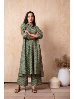 POMCHA - Dhoop Chaav Aisha Green Hand Block Co-Ord (Set of 2)