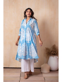 POMCHA - Dhoop Chaav Aisha Blue Hand Block Kurta with Palazzo (Set of 2)