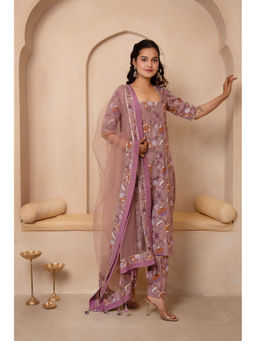 POMCHA - Dhoop Chaav Mauve Floral Cotton Kurta with Pant and Dupatta (Set of 3)