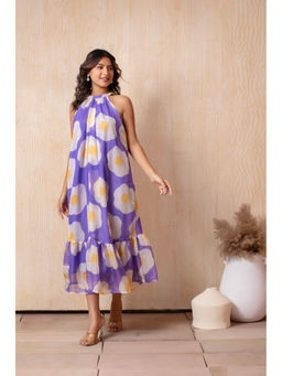 POMCHA - Lavender Dhoop Chaav Laila Puff Lavender Halter Neck Organza Midi Dress