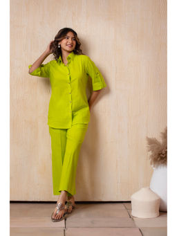 POMCHA - Dhoop Chaav Lime Green Cotton Co-Ord (Set of 2)