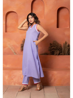 POMCHA - Dhoop Chaav Purple Cotton Embroidery Co-Ord (Set of 2)