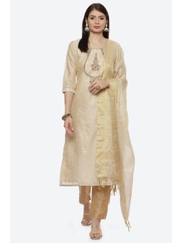 Biba - Beige Silk Unstitched Suit (Set of 3)