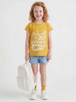 United Colors of Benetton - Regular Fit Round Neck Printed T-Shirt Yellow