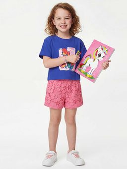 United Colors of Benetton - Cropped Fit Round Neck Graphic Print T-Shirt Blue