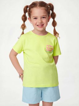 United Colors of Benetton - Boxy Fit Round Neck Graphic Print T-Shirt Green