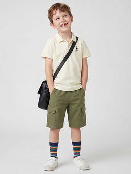 United Colors of Benetton - Cream Regular Fit Self Design Polo T-shirt