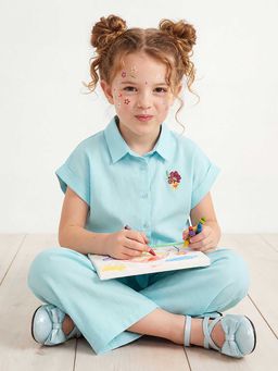 United Colors of Benetton - Blue Regular Fit Collar Graphic Printed Top