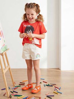 United Colors of Benetton - Orange Cropped Round Neck Printed T-Shirt