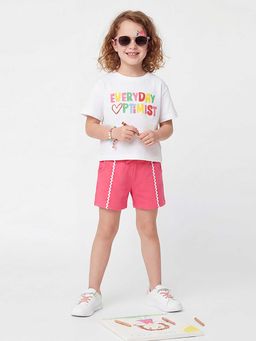 United Colors of Benetton - White Cropped Round Neck Typographic Print T-Shirt