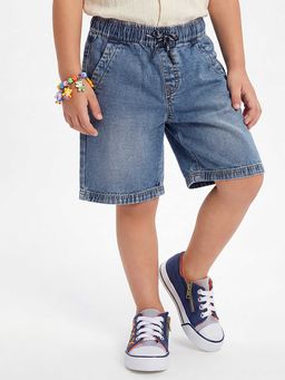 United Colors of Benetton - Blue Solid Regular Fit Denim Shorts