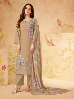 SPRAHA - Amira Brown Muslin Unstitched Kurta with Bottom and Dupatta (Set of 3)