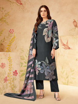 SPRAHA - Amira Black Muslin Unstitched Kurta with Bottom and Dupatta (Set of 3)