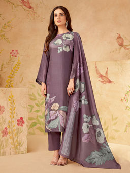 SPRAHA - Amira Purple Muslin Unstitched Kurta with Bottom and Dupatta (Set of 3)