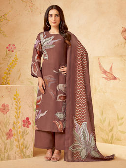 SPRAHA - Amira Brown Muslin Unstitched Kurta with Bottom and Dupatta (Set of 3)