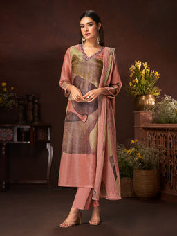 SPRAHA - Anvi Pink Simmer Unstitched Kurta with Bottom and Dupatta (Set of 3)