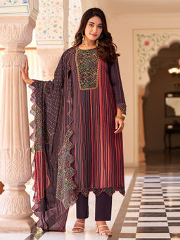 SPRAHA - Bagh Purple Simmer Unstitched Kurta with Bottom and Dupatta (Set of 3)