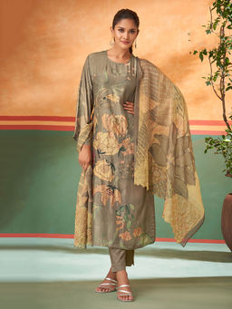 SPRAHA - Dua Dusty Green Muslin Unstitched Kurta with Bottom and Dupatta (Set of 3)