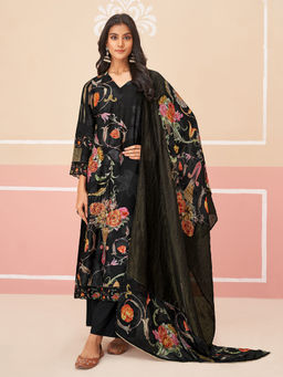 SPRAHA - Falguni Black Muslin Unstitched Kurta with Bottom and Dupatta (Set of 3)