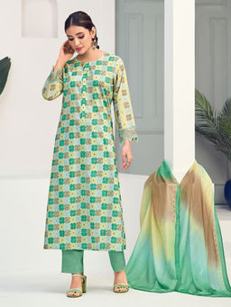 SPRAHA - Fiona Green Unstitched Kurta with Bottom and Dupatta (Set of 3)