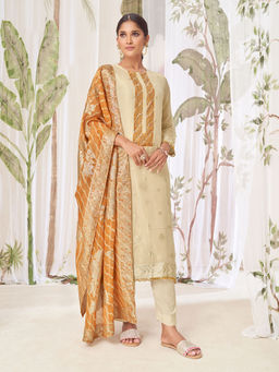 SPRAHA - Geetanjali Yellow Fancy Jacquard Unstitched Kurta with Bottom and Dupatta (Set of 3)