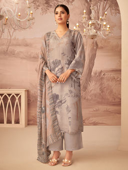 SPRAHA - Jahan Metallic Grey Unstitched Kurta with Bottom and Dupatta (Set of 3)