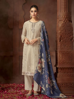 SPRAHA - Mahoor Blue Unstitched Kurta with Bottom and Dupatta (Set of 3)