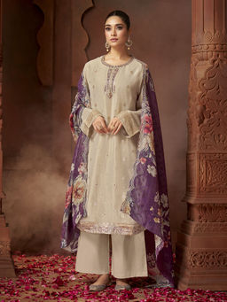 SPRAHA - Mahoor Purple Unstitched Kurta with Bottom and Dupatta (Set of 3)