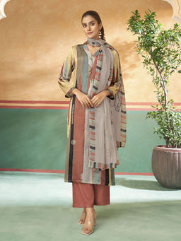 SPRAHA - Mishti Rust Gazi Unstitched Kurta with Bottom and Dupatta (Set of 3)