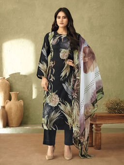 SPRAHA - Qahira Black Unstitched Kurta with Bottom and Dupatta (Set of 3)