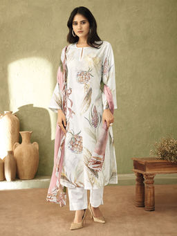 SPRAHA - Qahira White Unstitched Kurta with Bottom and Dupatta (Set of 3)