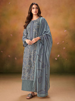 SPRAHA - Richa Blue Unstitched Kurta with Bottom and Dupatta (Set of 3)