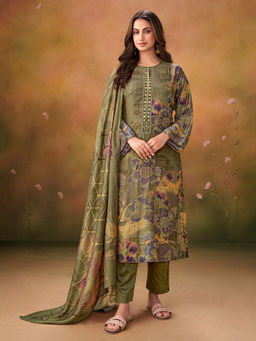 SPRAHA - Richa Green Unstitched Kurta with Bottom and Dupatta (Set of 3)