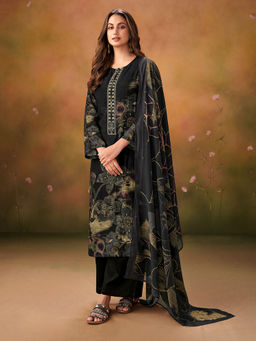 SPRAHA - Richa Black Unstitched Kurta with Bottom and Dupatta (Set of 3)