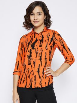 CRIMSOUNE CLUB - Women's Orange Animal Print Shirts