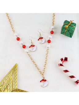 Asthetika Kids - Christmas Santa Moon Necklace Earrings Set - Red , White