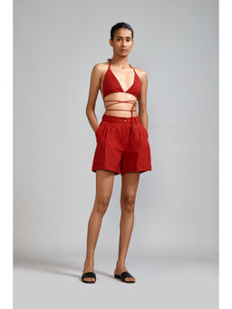 Mati - Red Overlap Bralette and Shorts (Set of 2)