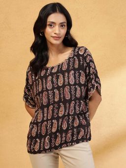Fabindia - Black Pull On Half Sleeves Top