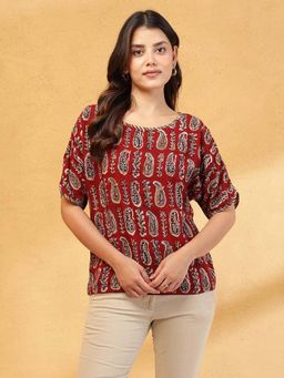 Fabindia - Red Pull On Half Sleeves Top