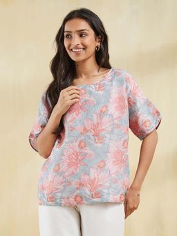 Fabindia - Blue Pull On Half Sleeves Top