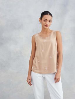 Fabindia - Beige Pull On Sleeveless Top