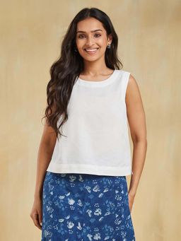 Fabindia - White Button Fly Sleeveless Top