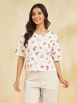 Fabindia - White Button Fly Half Sleeves Crop Top