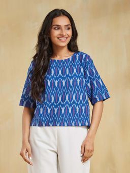 Fabindia - Blue Button Fly Half Sleeves Top