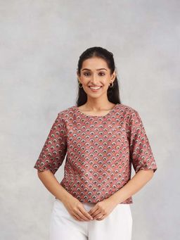 Fabindia - Peach Button Fly Half Sleeves Top