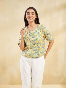 Fabindia - Yellow Button Fly Half Sleeves Top