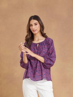 Fabindia - Blue Pull On Three Fourth Sleeves Top