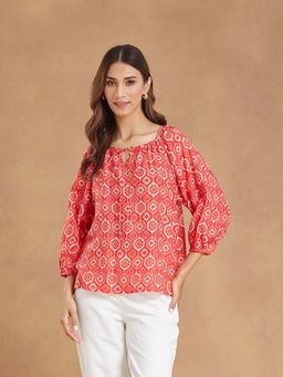 Fabindia - Red Pull On Three Fourth Sleeves Top