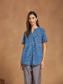 Fabindia - Blue Button Fly Half Sleeves Tunic